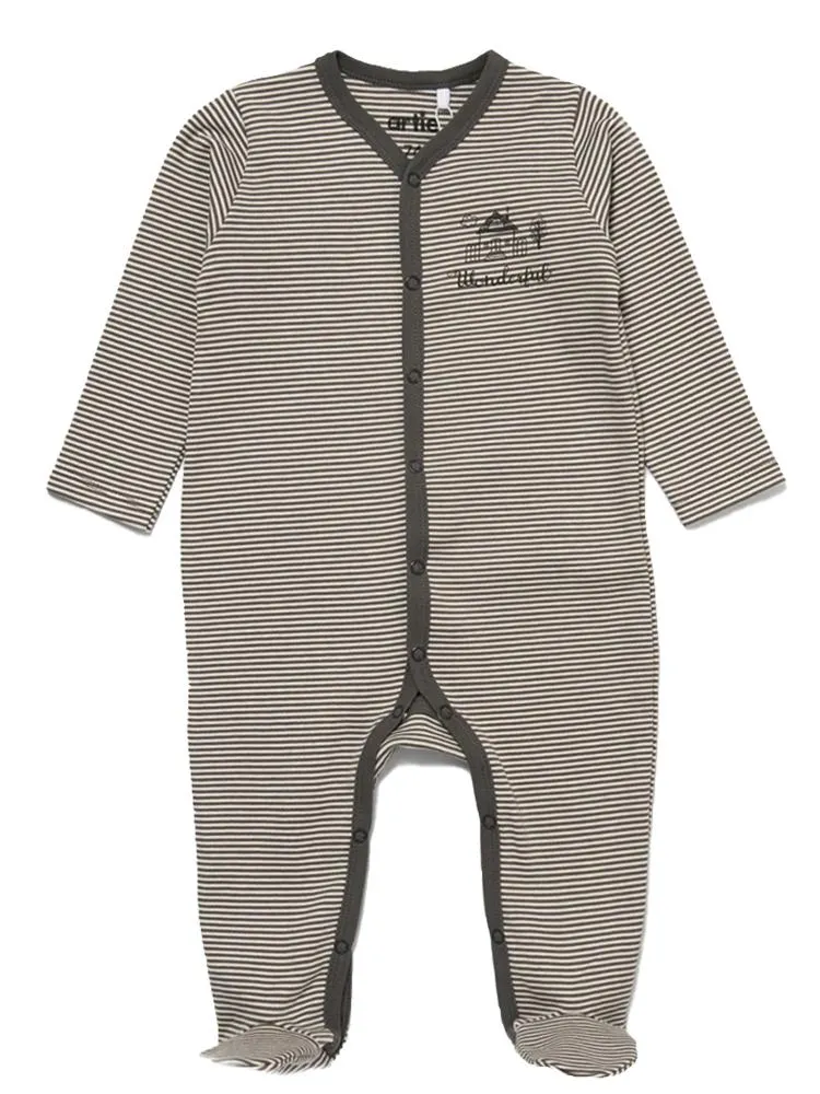 Artie - Grey & White Wonderful Striped Footed Baby Sleepsuit 3 to 18 months