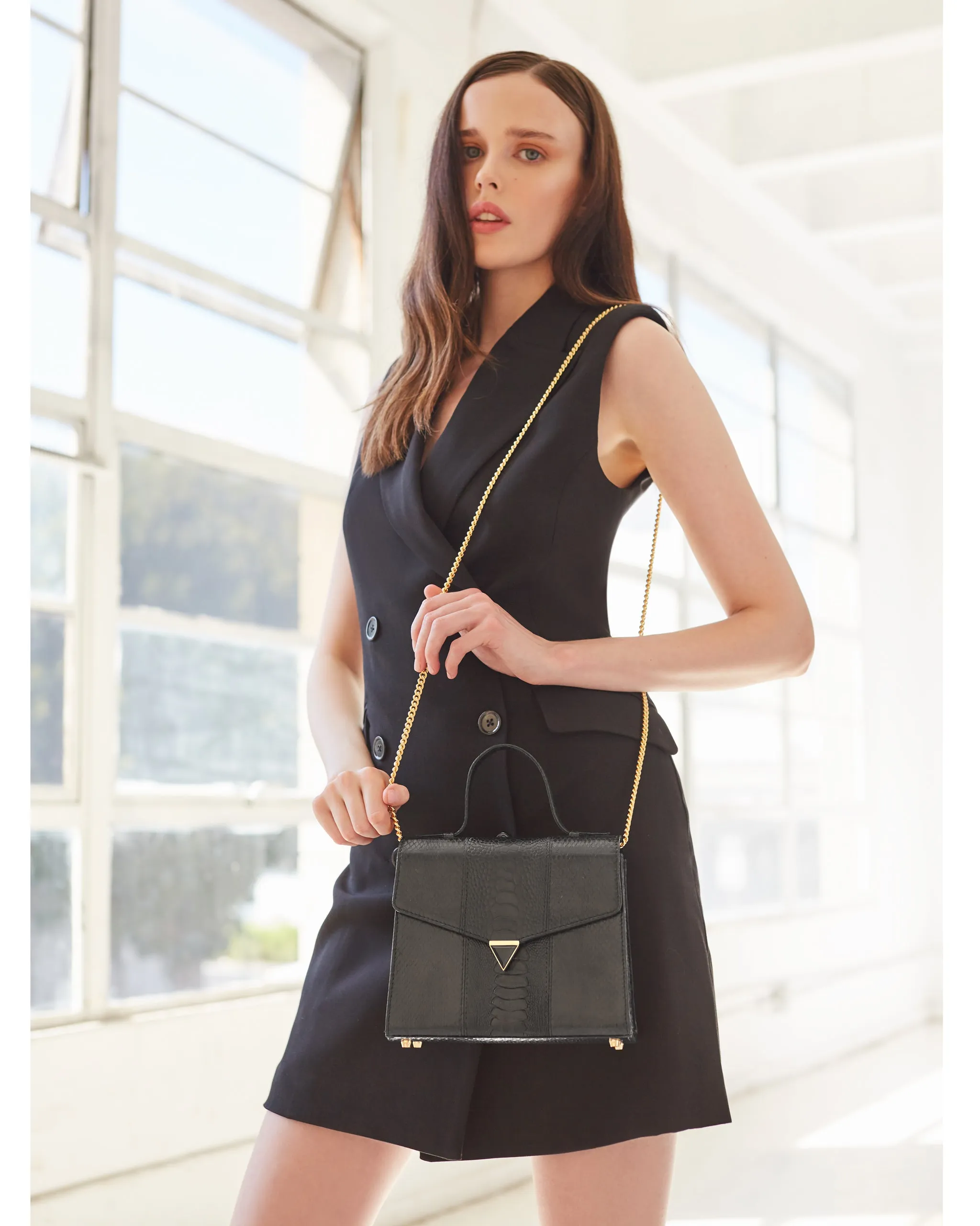 AVA SNAKESKIN & OSTRICH LEG TOP HANDLE BAG