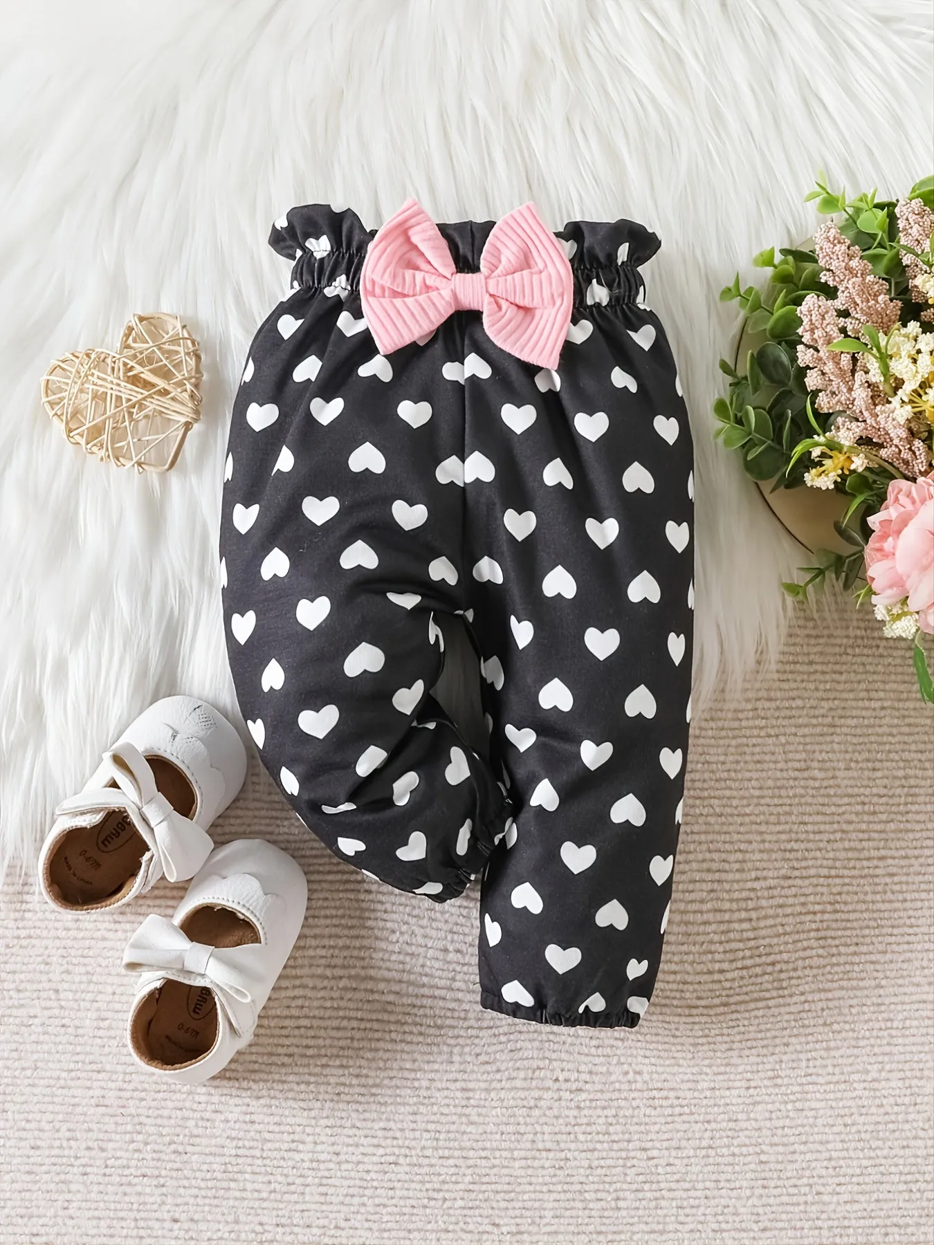 Baby Toddler Girls Cotton Long-Sleeve Bodysuits Romper   Heart Pattern Pants   Headband Outfit Sets Baby Clothes