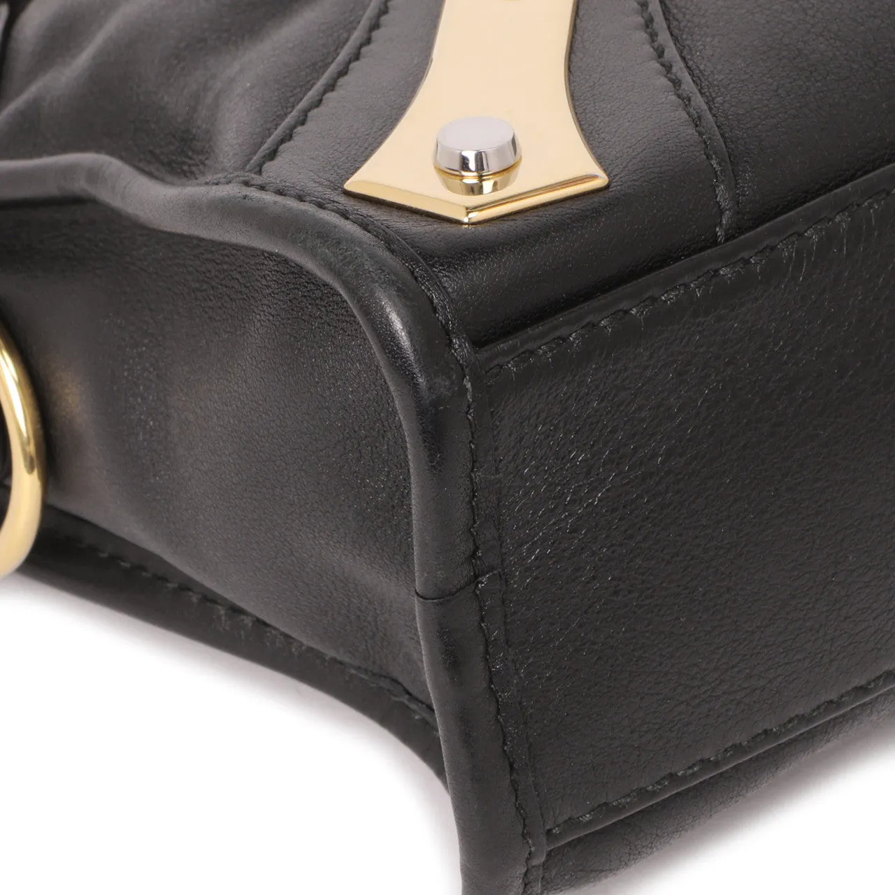Balenciaga Black Calfskin Metal Plate Mini  City