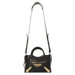 Balenciaga Black Calfskin Metal Plate Mini  City