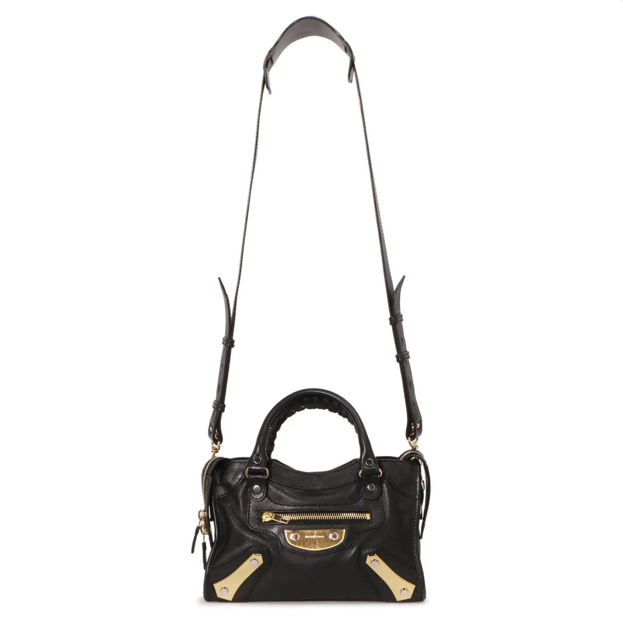 Balenciaga Black Calfskin Metal Plate Mini  City