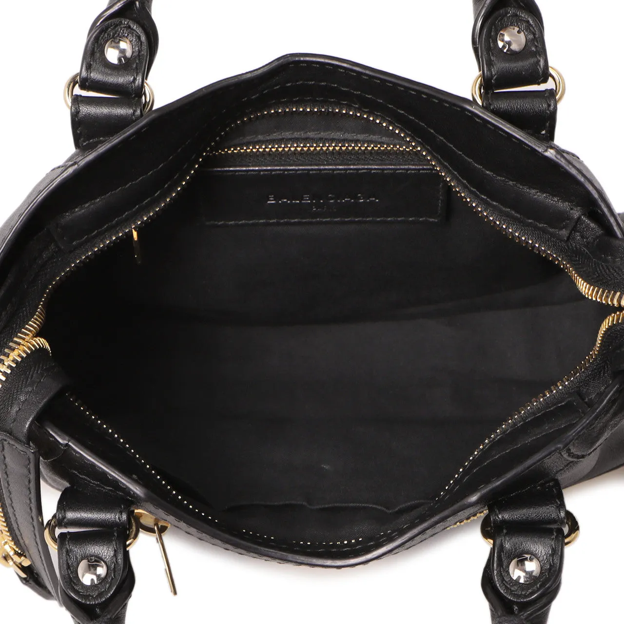 Balenciaga Black Calfskin Metal Plate Mini  City