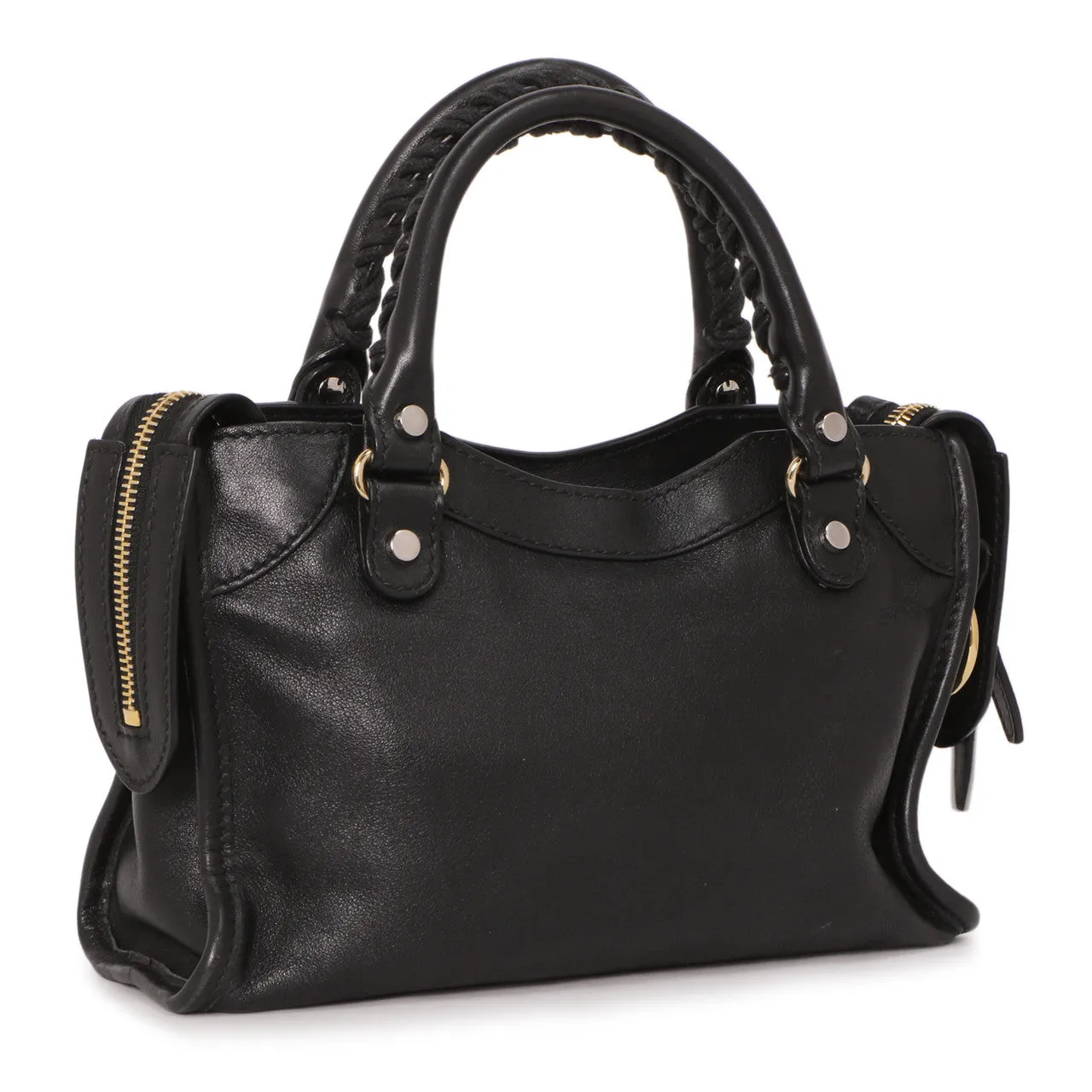 Balenciaga Black Calfskin Metal Plate Mini  City