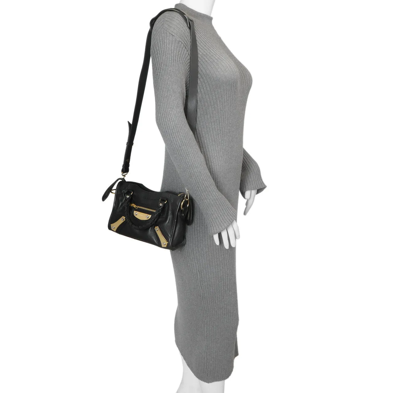 Balenciaga Black Calfskin Metal Plate Mini  City