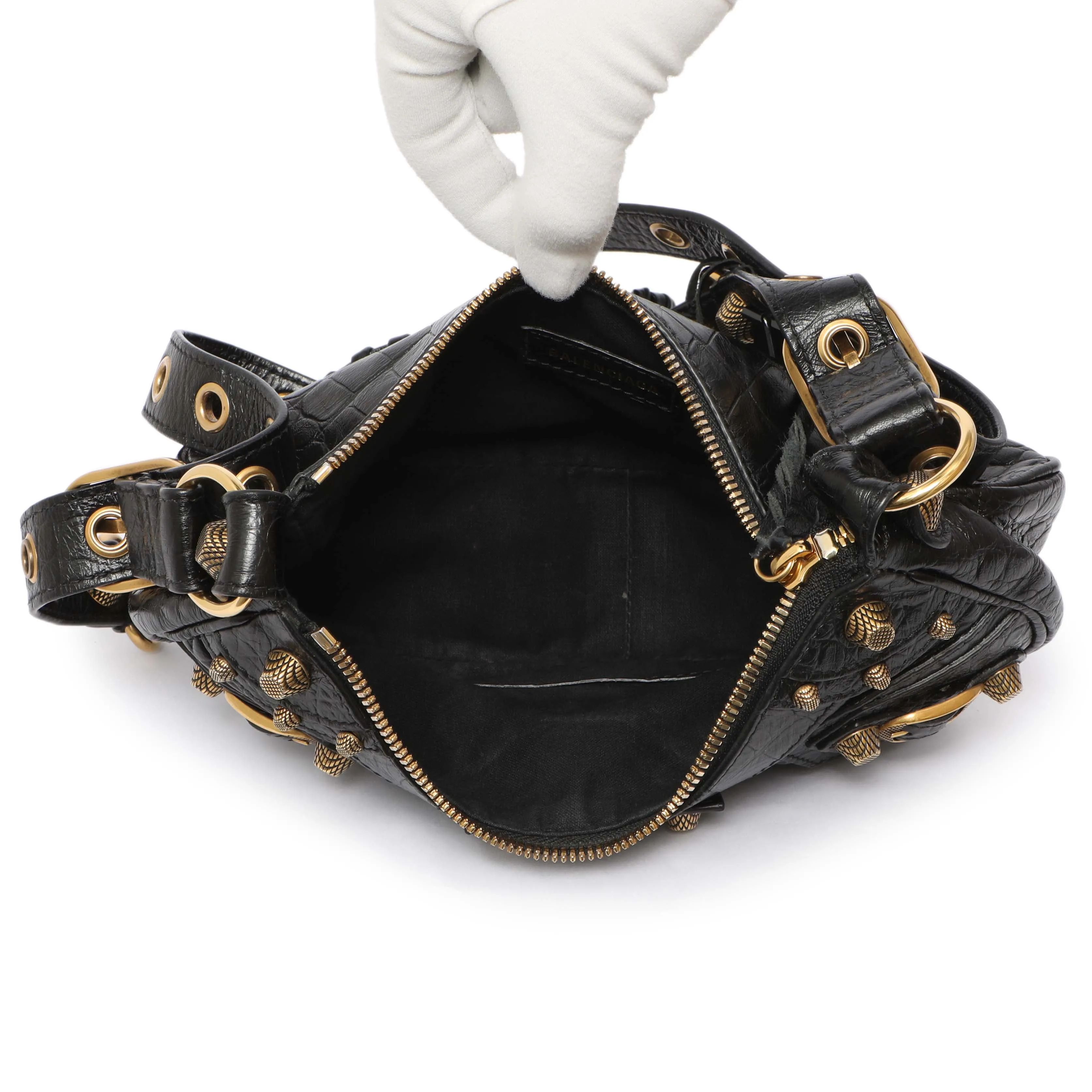 Balenciaga Black Crocodile Embossed Le Cagole Shoulder Bag XS