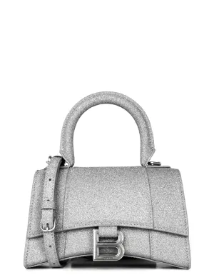 Balenciaga Silver Glitter Hourglass XS Top Handle Crossbody Bag