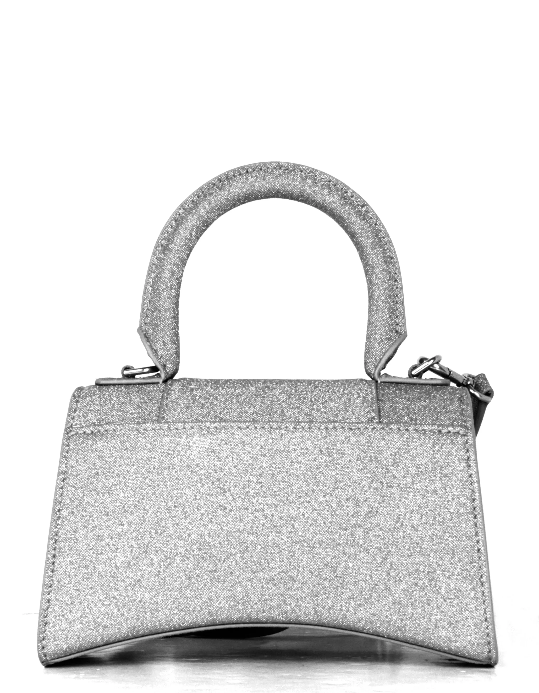 Balenciaga Silver Glitter Hourglass XS Top Handle Crossbody Bag