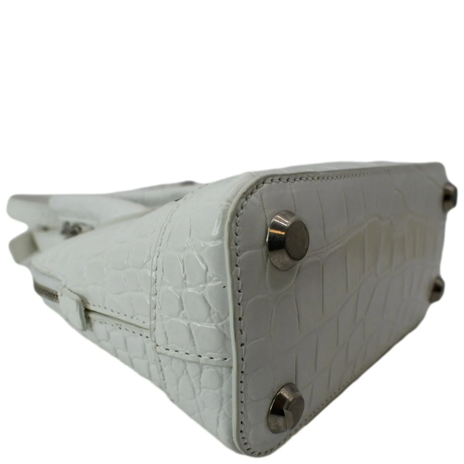 BALENCIAGA Ville Top Handle XXS Crocodile Leather Crossbody Bag White