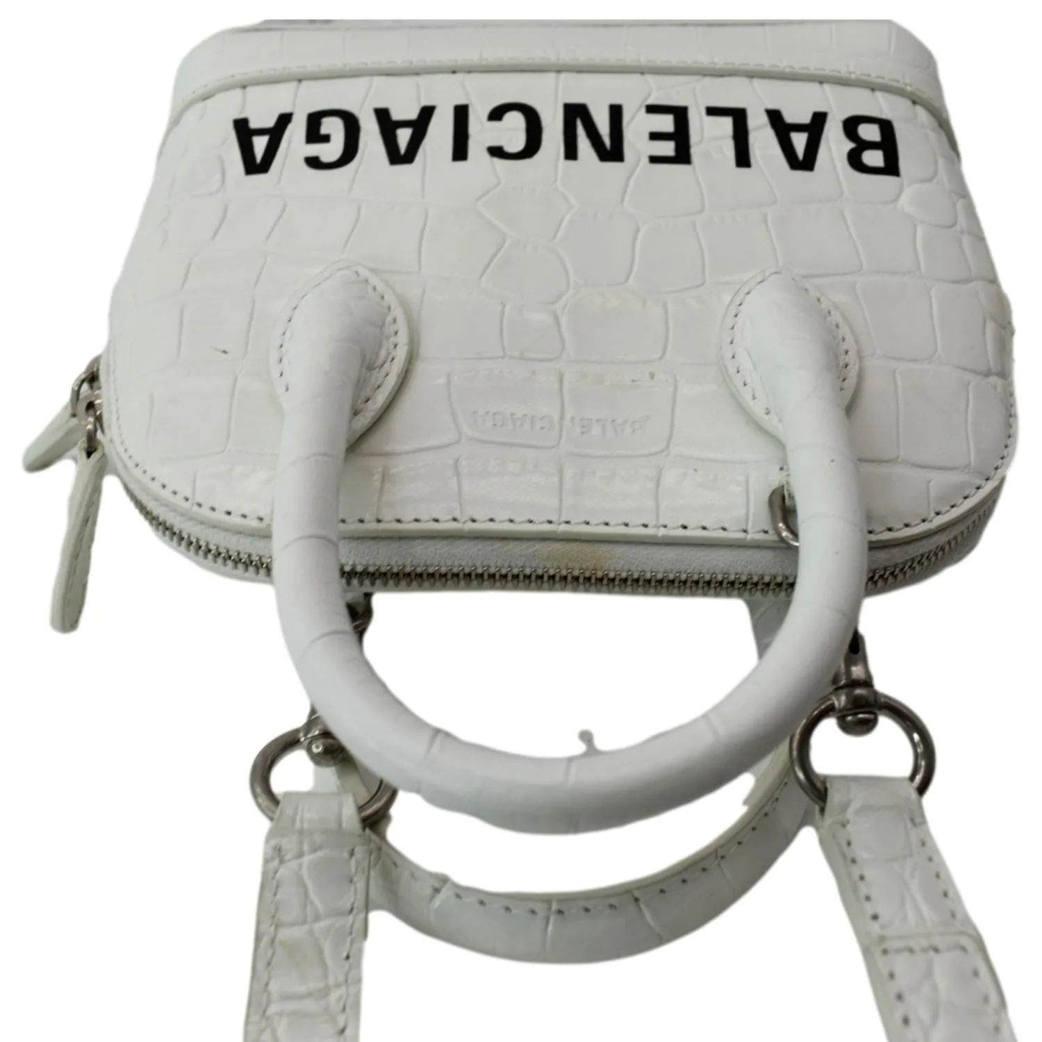 BALENCIAGA Ville Top Handle XXS Crocodile Leather Crossbody Bag White
