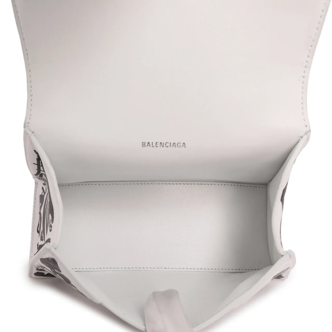 Balenciaga White Calfskin Graffiti Hourglass Top Handle Bag  XS
