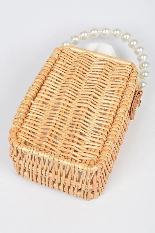 Bamboo Weaved Pearl Handle Swing Clutch Bag