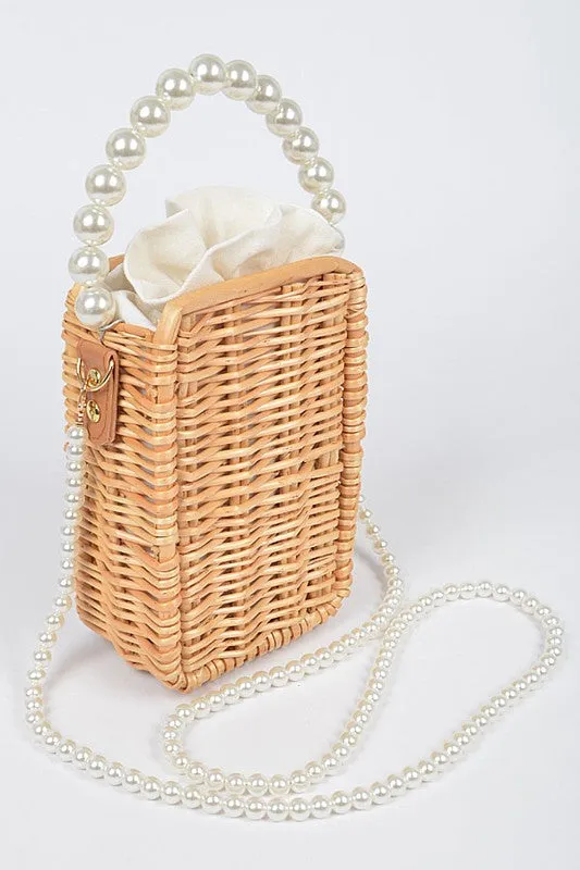Bamboo Weaved Pearl Handle Swing Clutch Bag