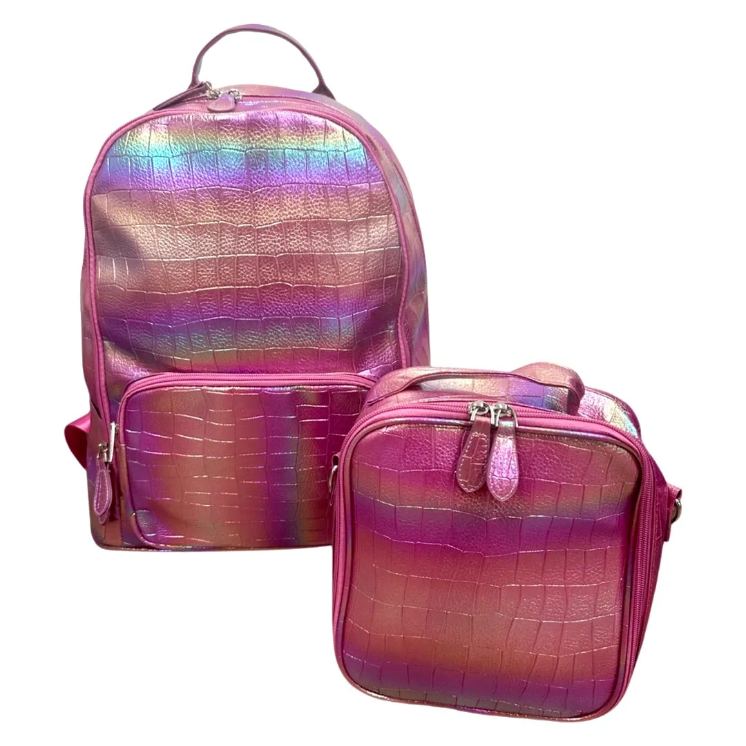 Bari Lynn Rainbow Croc Inspired Lunch Box - Fuchsia