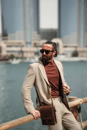 BEIGE SELF-PATTERNED MONO COLLAR SUIT
