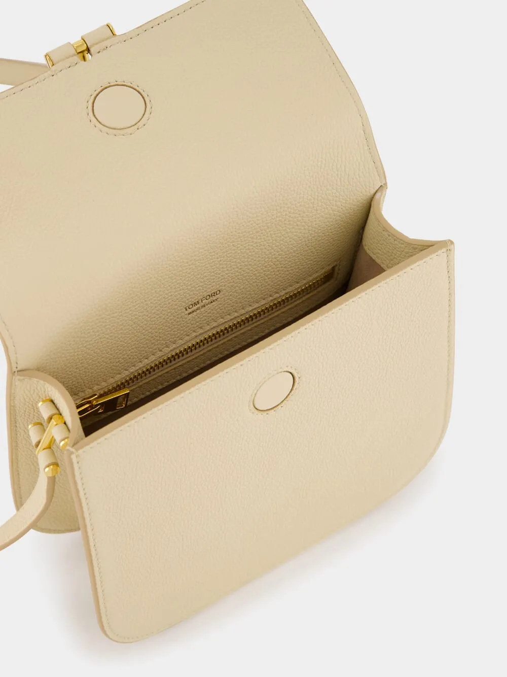 Beige Tara Mini Crossbody in Grain Leather