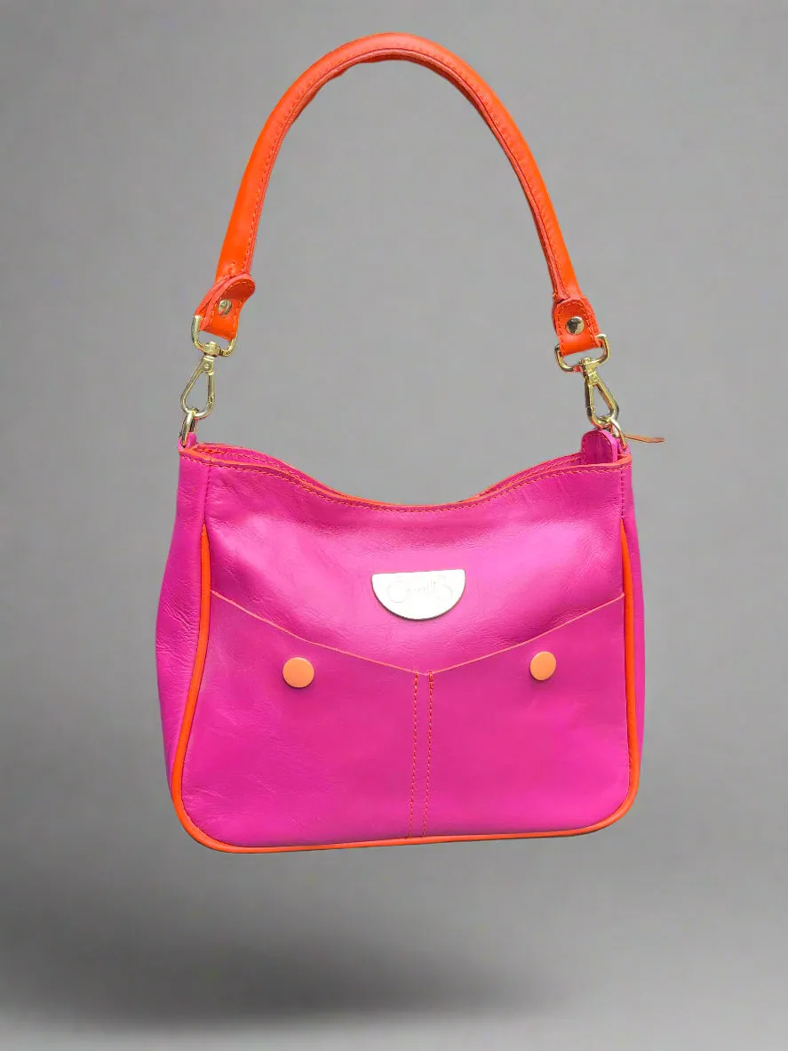 Bella - Fuchsia and orange leather mini bag