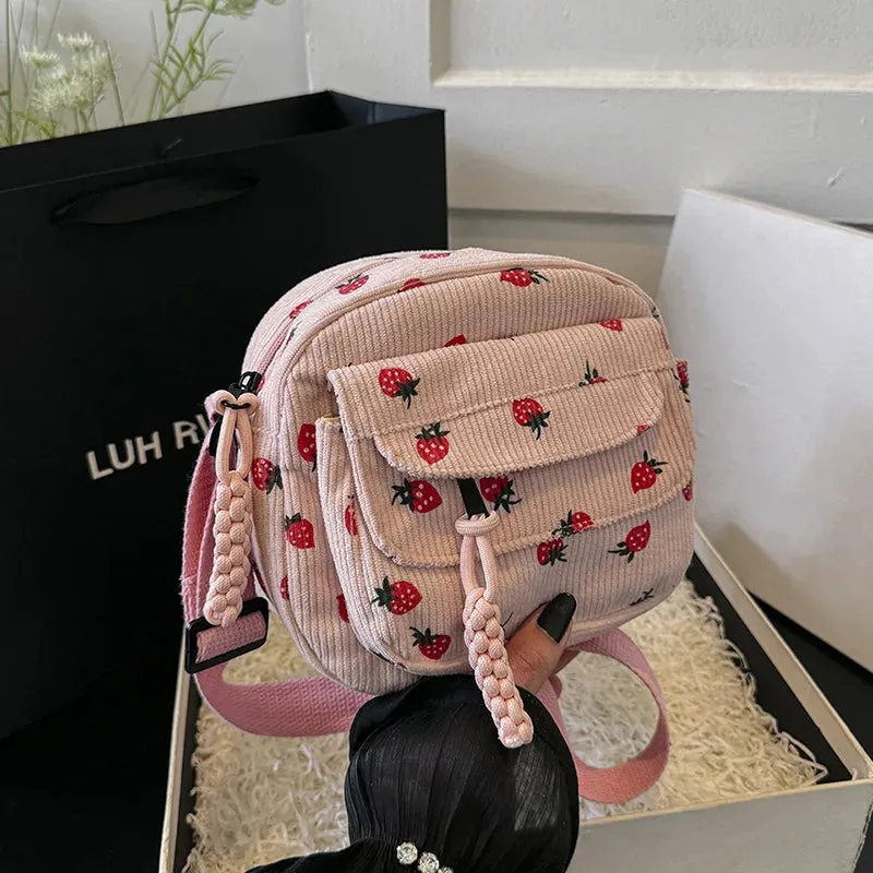 Berry Sweet Corduroy Cutie 🍓✨ Trendy Crossbody Wonder for Stylish Explorers! 👜💖