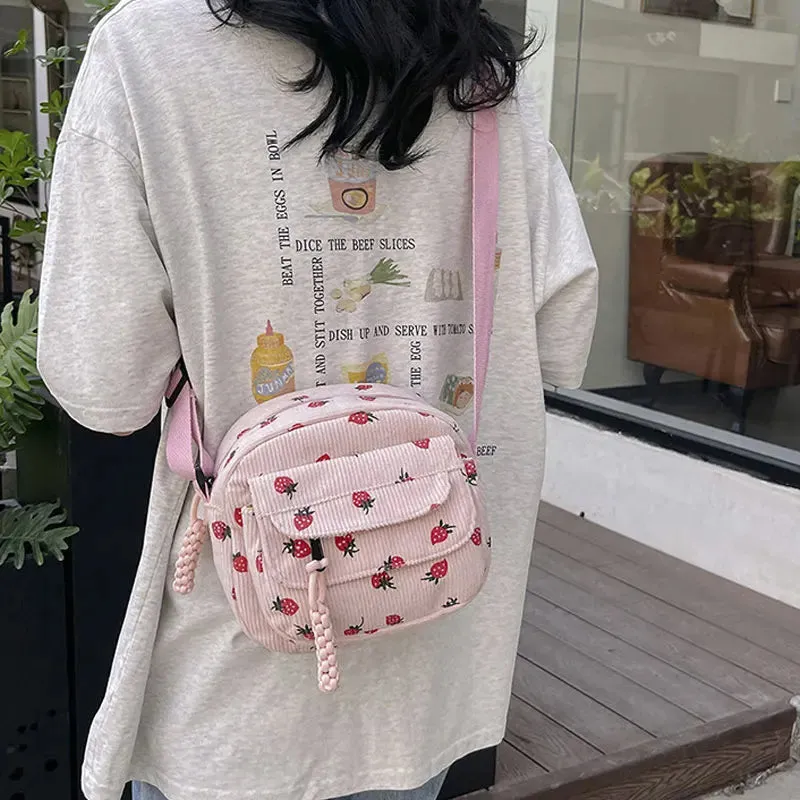 Berry Sweet Corduroy Cutie 🍓✨ Trendy Crossbody Wonder for Stylish Explorers! 👜💖