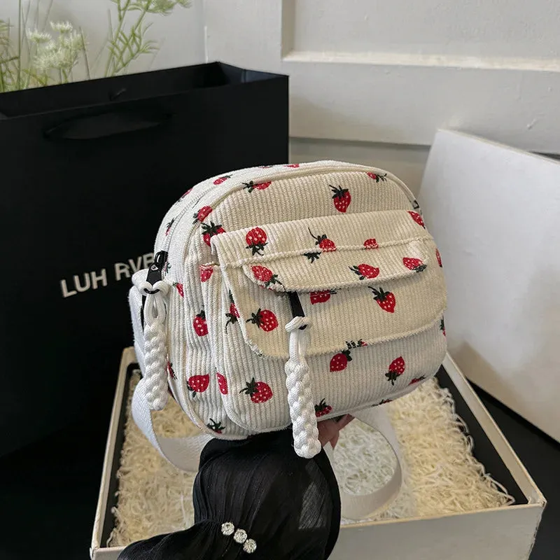 Berry Sweet Corduroy Cutie 🍓✨ Trendy Crossbody Wonder for Stylish Explorers! 👜💖