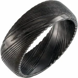 Black Damascus Steel 8 mm Patterned Band Size 7.5