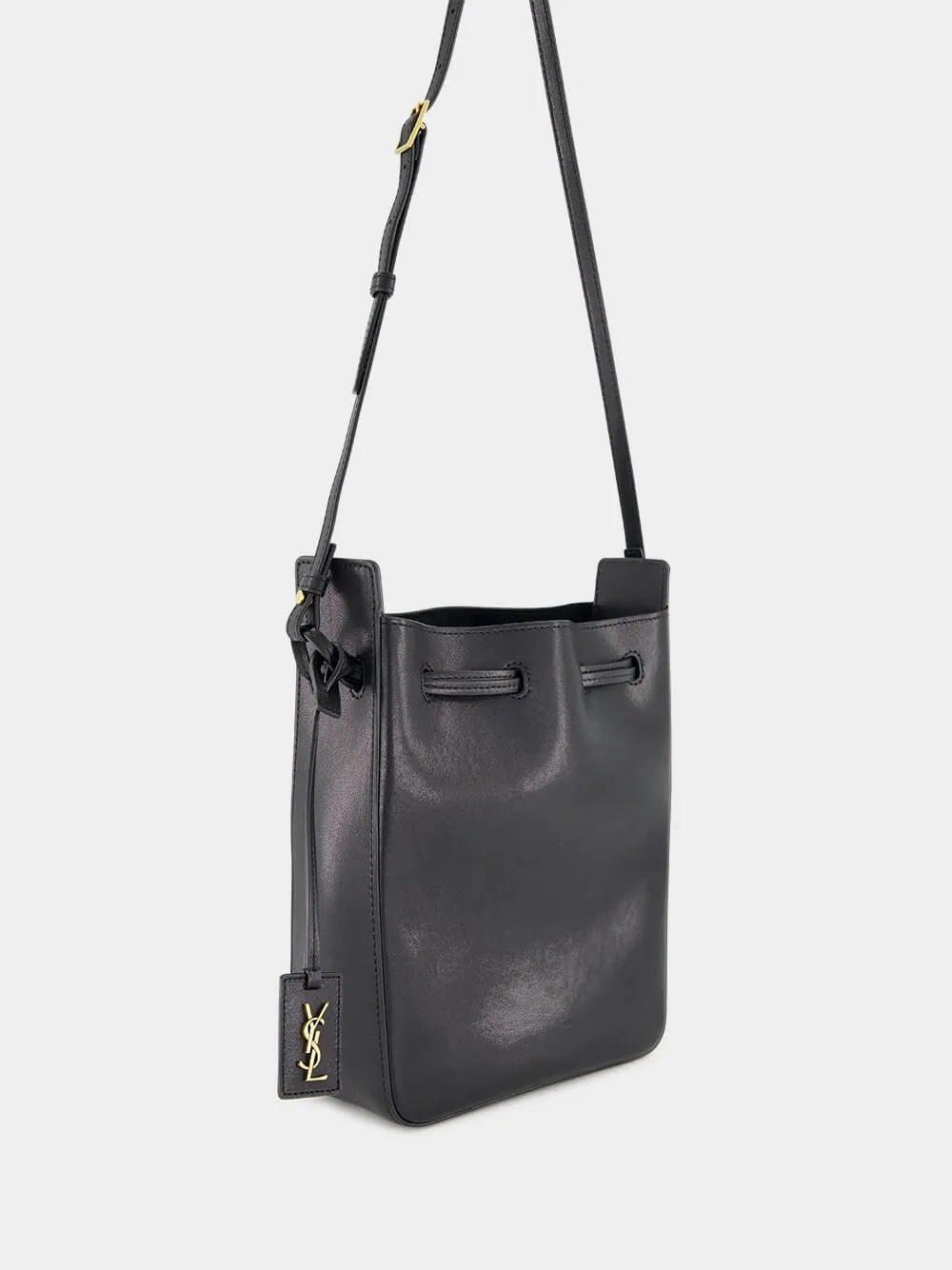 Black Leather Bucket Bag with Cassandre Charm