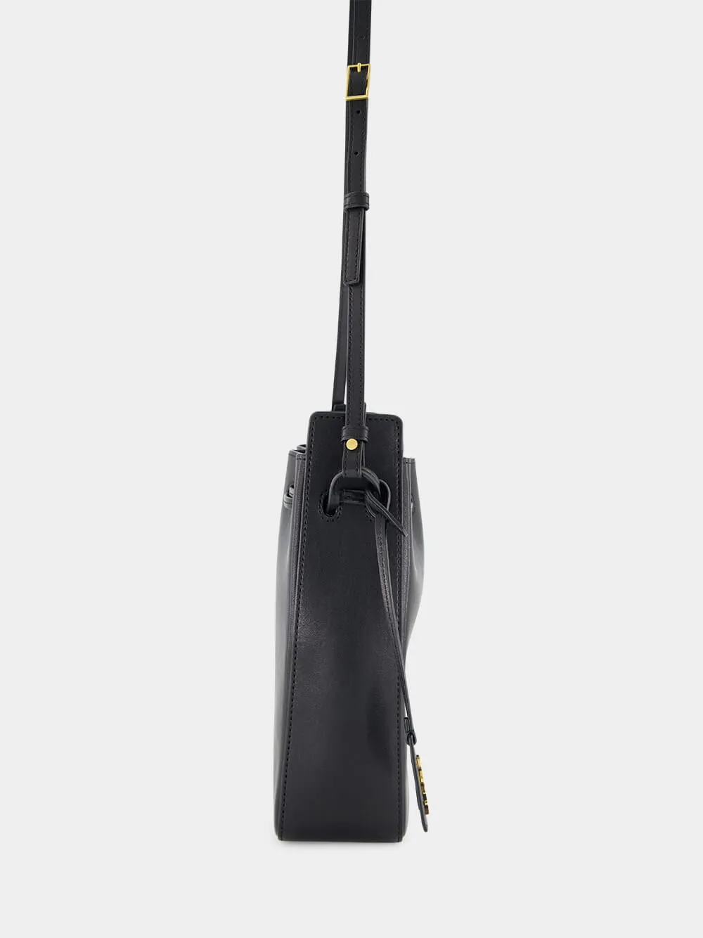 Black Leather Bucket Bag with Cassandre Charm