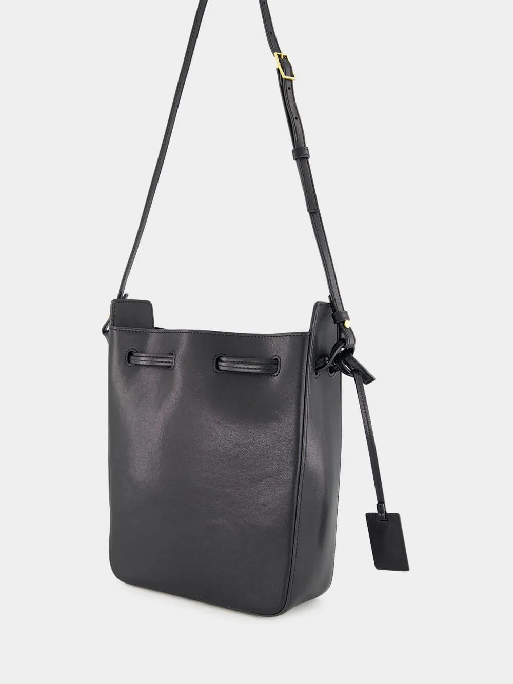 Black Leather Bucket Bag with Cassandre Charm