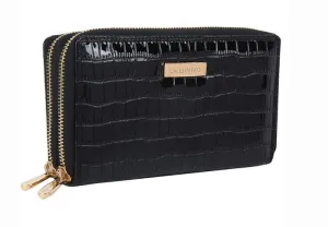 Black Pleather Vegan Wallet with Esme Double Zipper by La Enviro