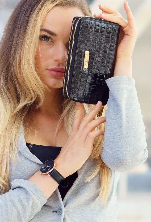Black Pleather Vegan Wallet with Esme Double Zipper by La Enviro