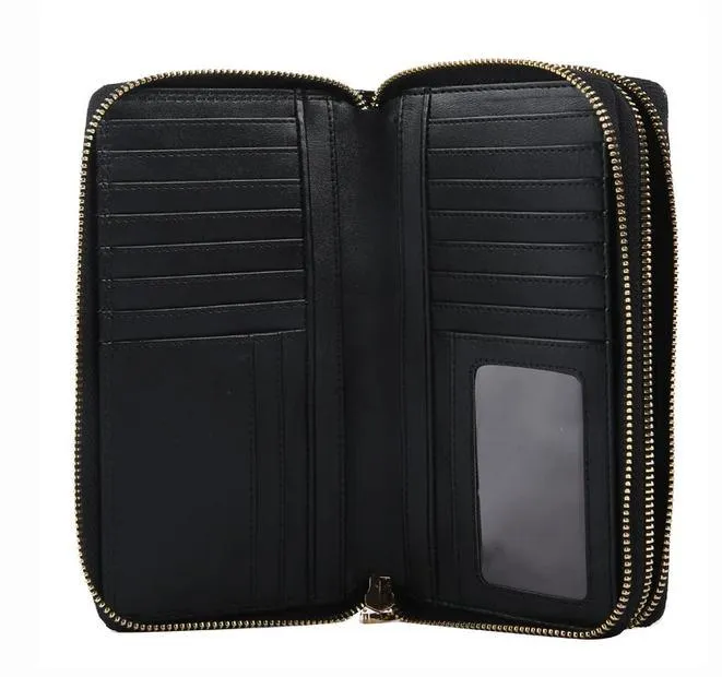 Black Pleather Vegan Wallet with Esme Double Zipper by La Enviro