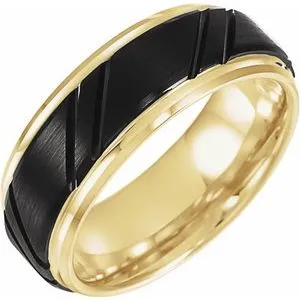 Black PVD & 18K Yellow Gold-Plated Tungsten 8 mm Grooved Band 14