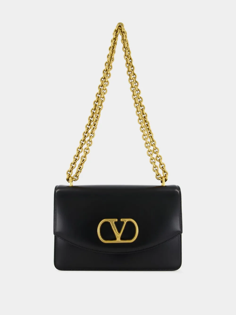 Black Vain Shoulder Bag in Shiny Calfskin