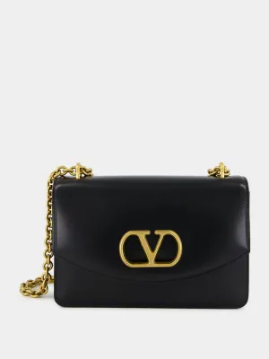 Black Vain Shoulder Bag in Shiny Calfskin