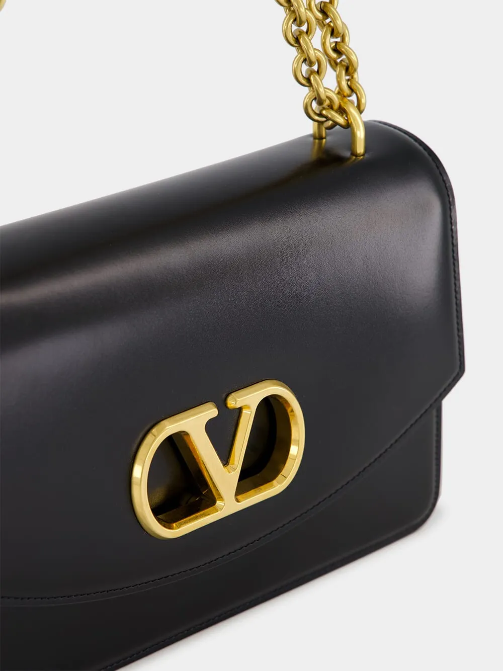 Black Vain Shoulder Bag in Shiny Calfskin