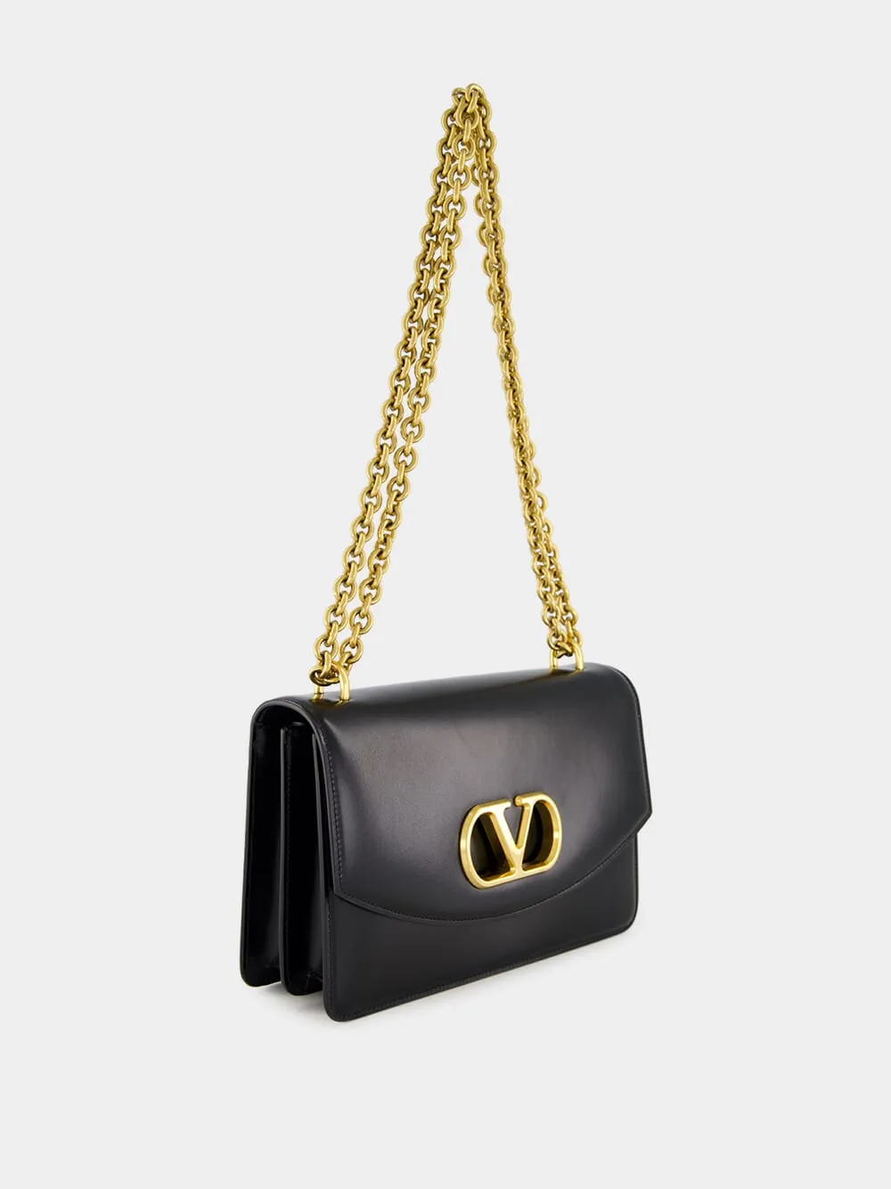 Black Vain Shoulder Bag in Shiny Calfskin