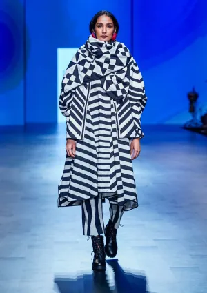 Black white striped tunic and pant set