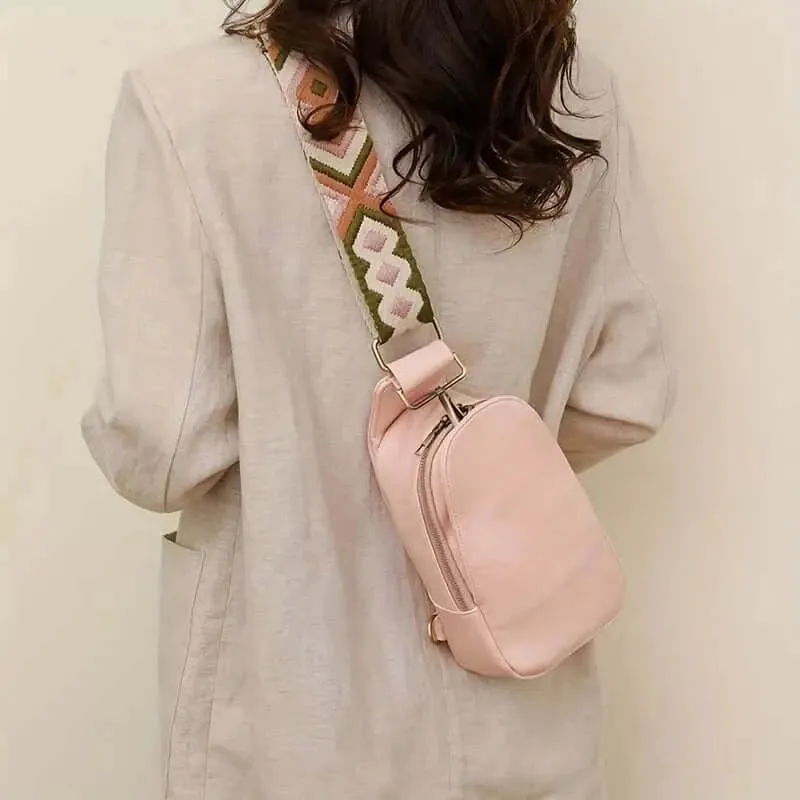 BohoVibe PU Leather Sling Bag with Wide Guitar Strap