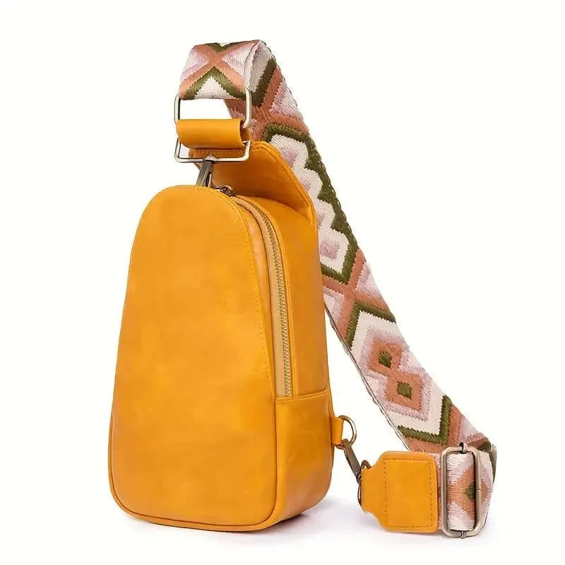 BohoVibe PU Leather Sling Bag with Wide Guitar Strap