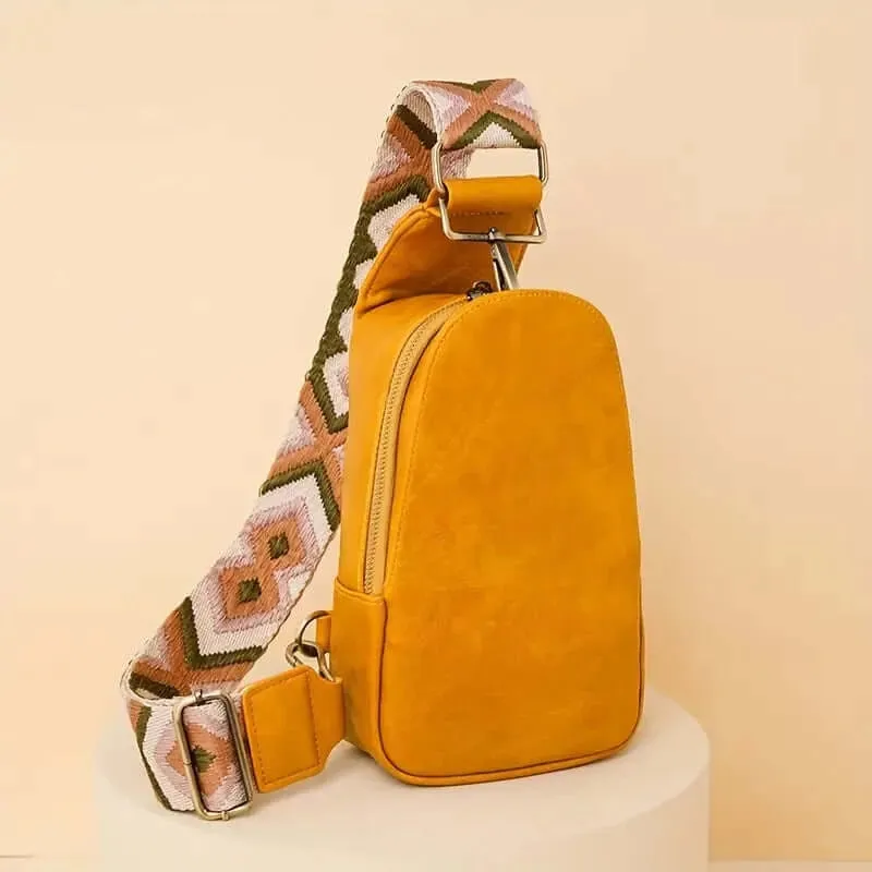 BohoVibe PU Leather Sling Bag with Wide Guitar Strap