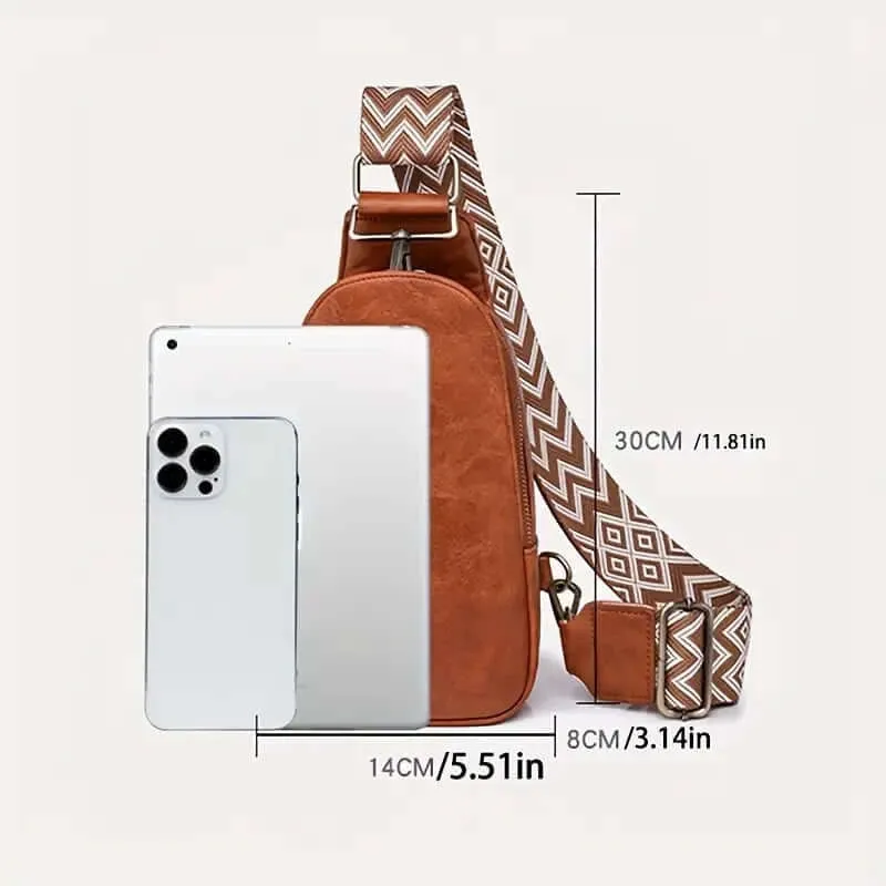 BohoVibe PU Leather Sling Bag with Wide Guitar Strap