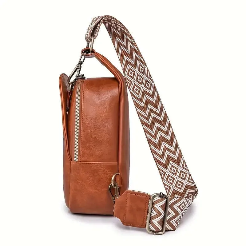 BohoVibe PU Leather Sling Bag with Wide Guitar Strap