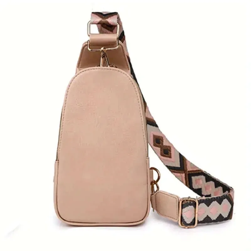 BohoVibe PU Leather Sling Bag with Wide Guitar Strap