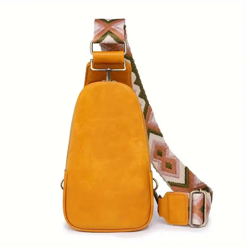 BohoVibe PU Leather Sling Bag with Wide Guitar Strap