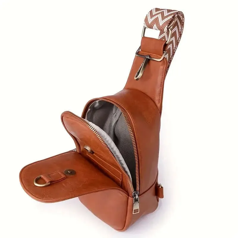 BohoVibe PU Leather Sling Bag with Wide Guitar Strap