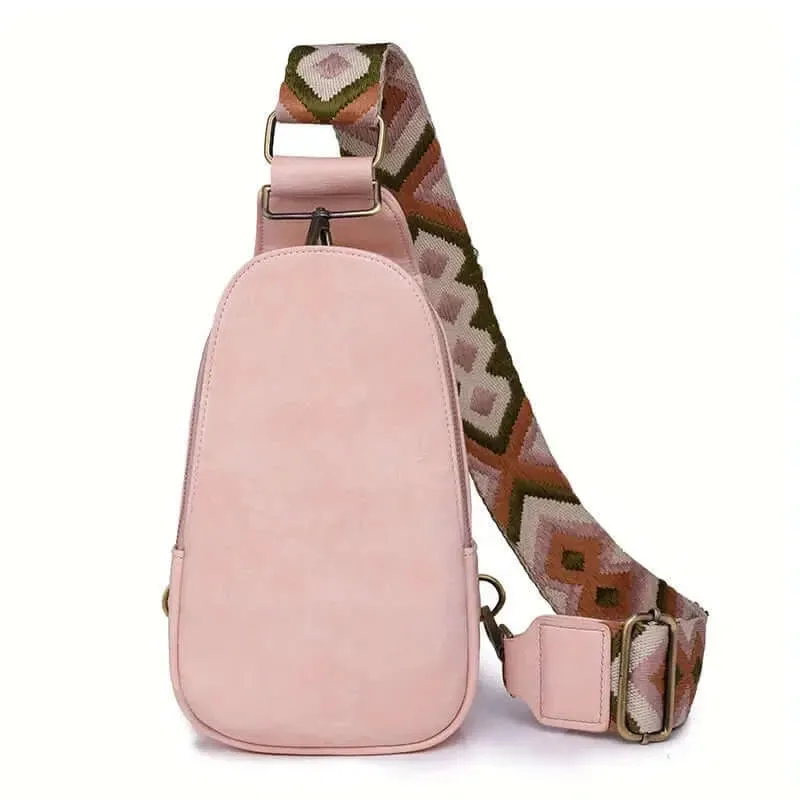 BohoVibe PU Leather Sling Bag with Wide Guitar Strap