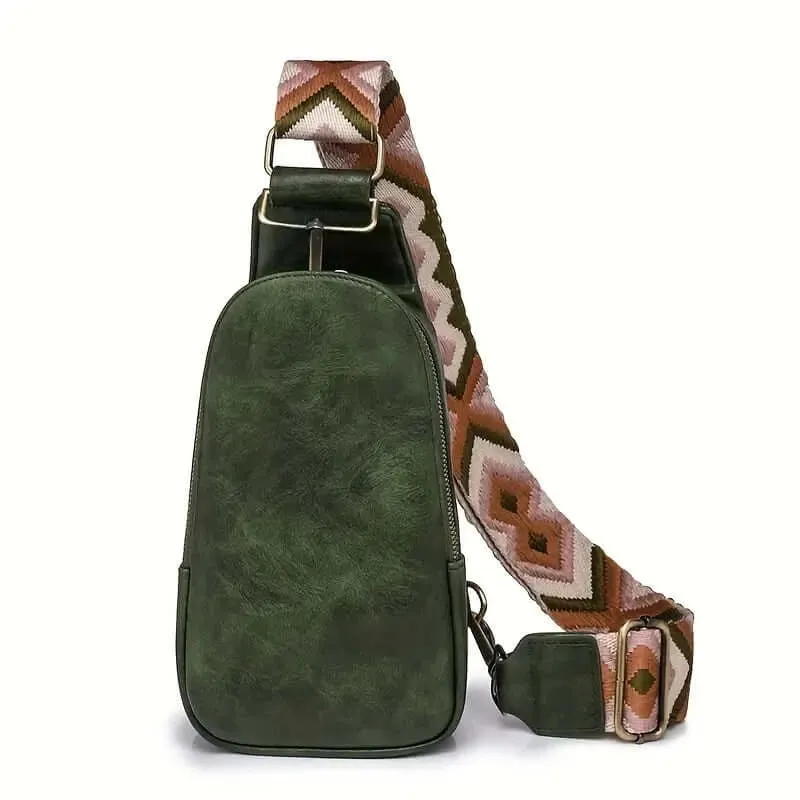 BohoVibe PU Leather Sling Bag with Wide Guitar Strap