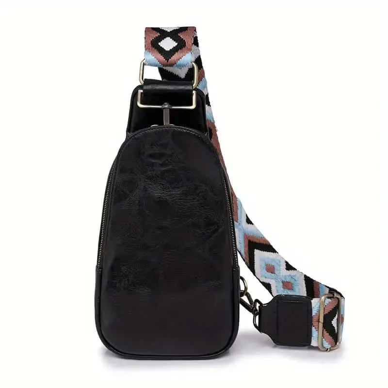BohoVibe PU Leather Sling Bag with Wide Guitar Strap