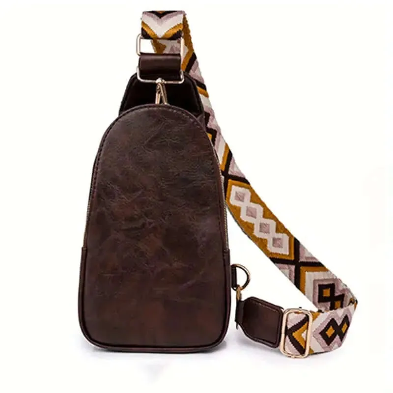 BohoVibe PU Leather Sling Bag with Wide Guitar Strap