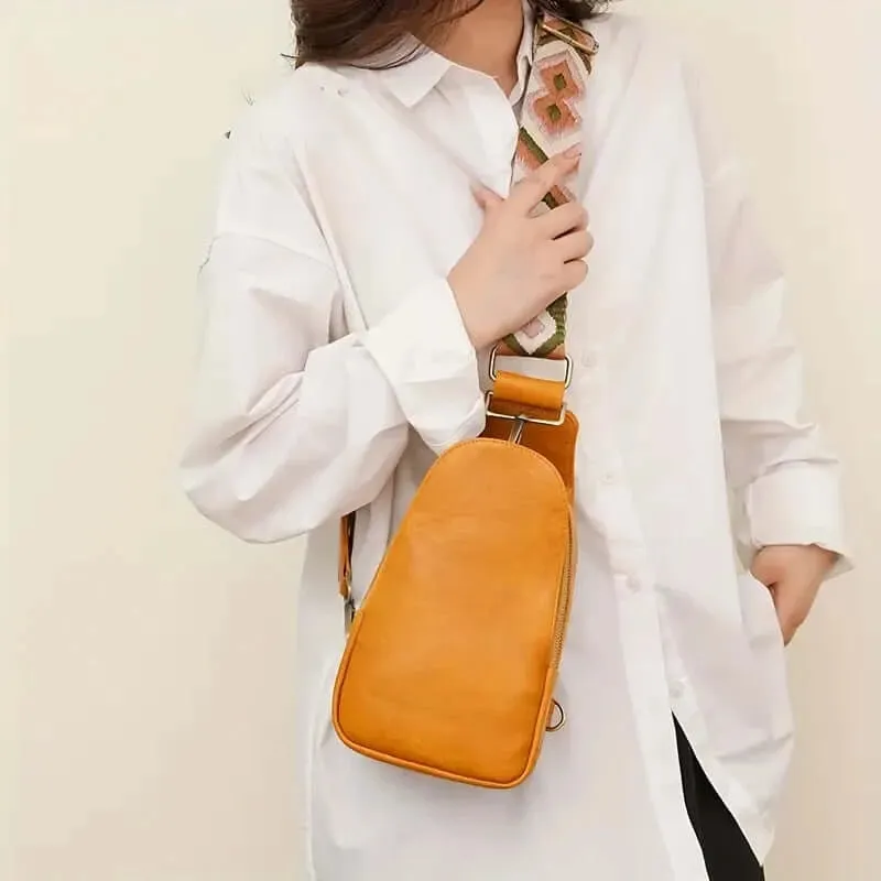 BohoVibe PU Leather Sling Bag with Wide Guitar Strap
